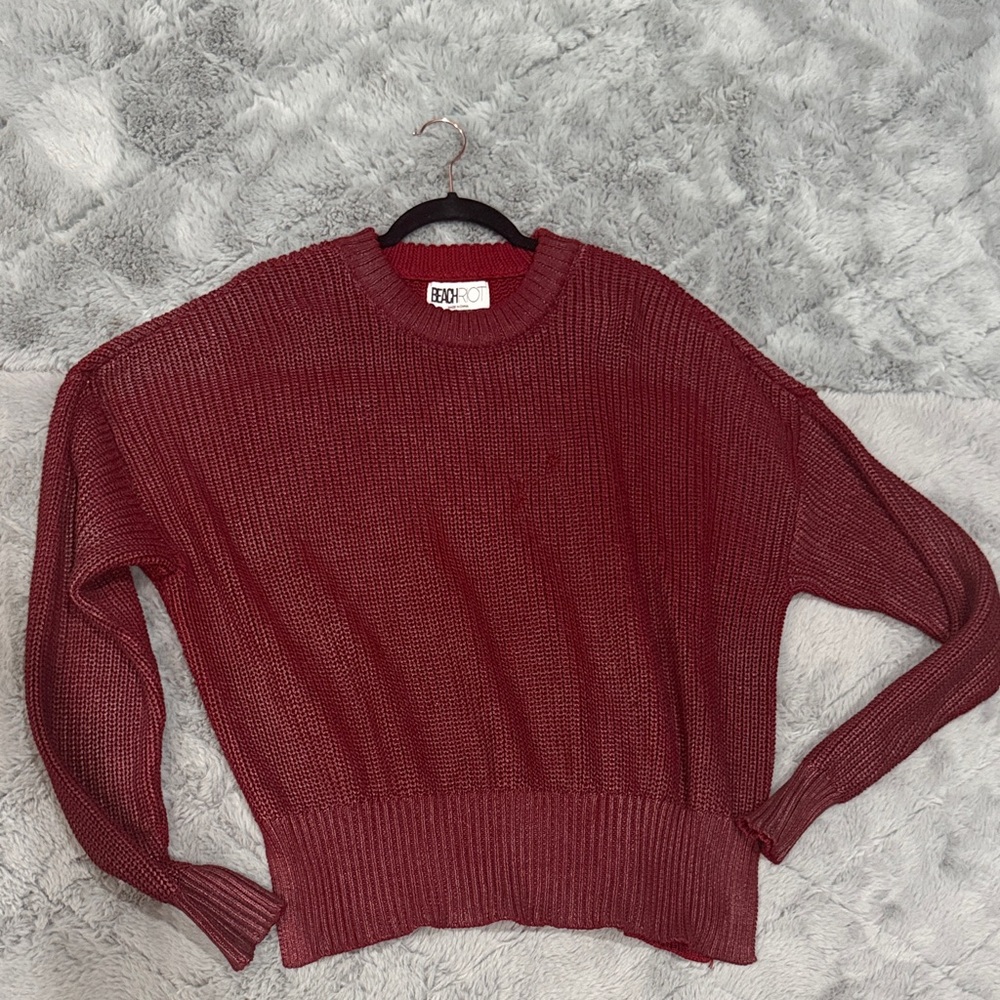 Beach Riot Burgundy Crew Neck Sweater with Gold Coating